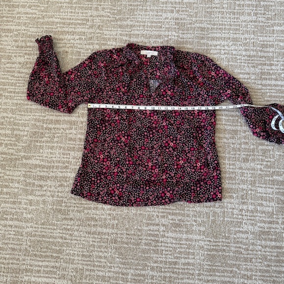 LOFT Ruffle Tie Neck Mixed Media Blouse - Picture 4 of 4